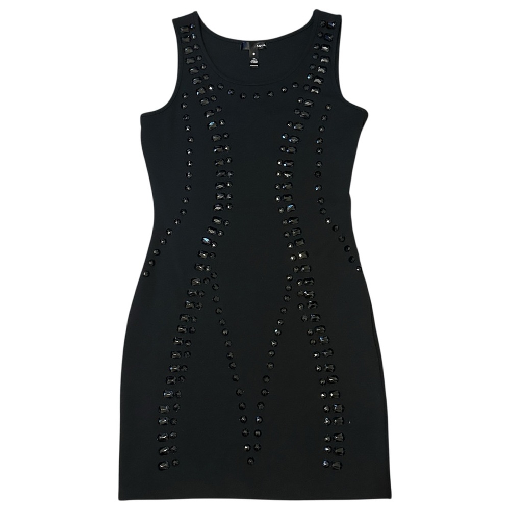 AQUA Black Studded Bodycon Mini Dress Sleeveless Party Club Cocktail LBD Size XS